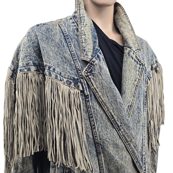 Vintage Rock Creek Fringe Western Style Denim Jacket, Men's Large - Picture 1 of 6